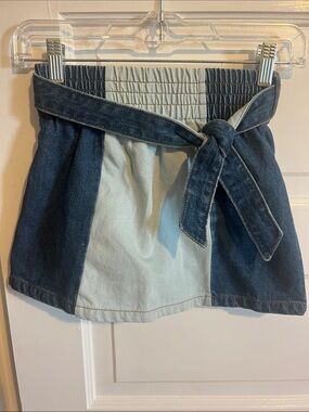 Girls Two-Tone Denim Tie-Waist Skirt - Blue